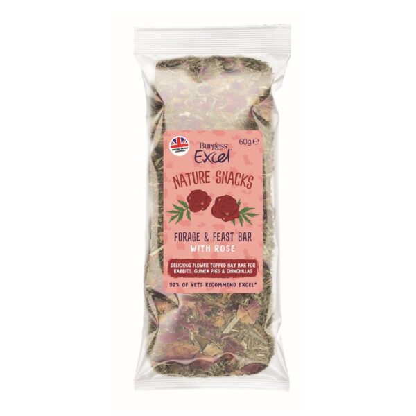 En lækker bar af hø og lækre blomster. En sund og lækker snack til kanin, chinchilla og marsvin.  