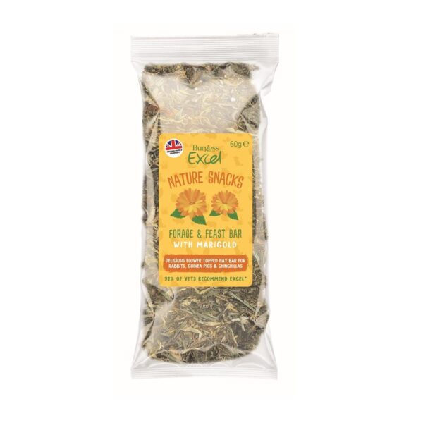 En lækker bar af hø og lækre blomster. En sund og lækker snack til kanin, chinchilla og marsvin.  