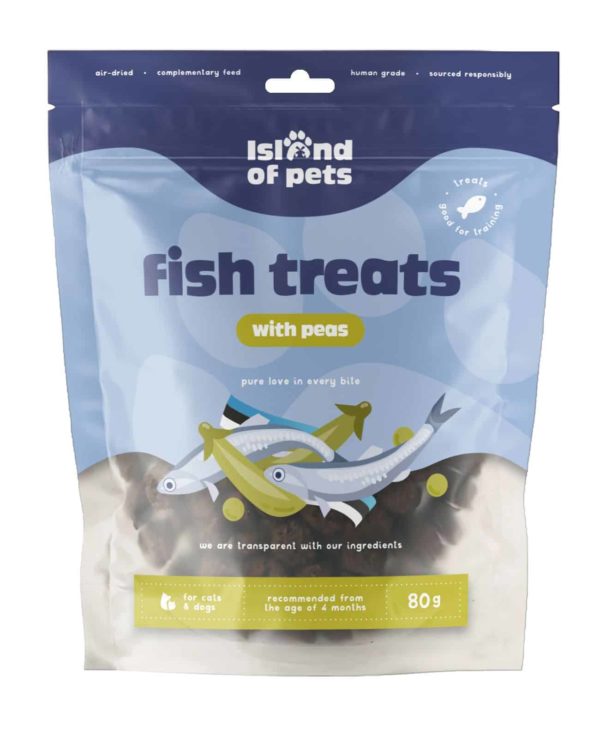 Island of Pets, Fish treats with peas er en lækker, sund og velsmagende hundegodbid fyldt med omega 3.