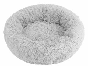 Lille Donut Hundeseng lysegrå, blød og lækker for hunden at ligge i.